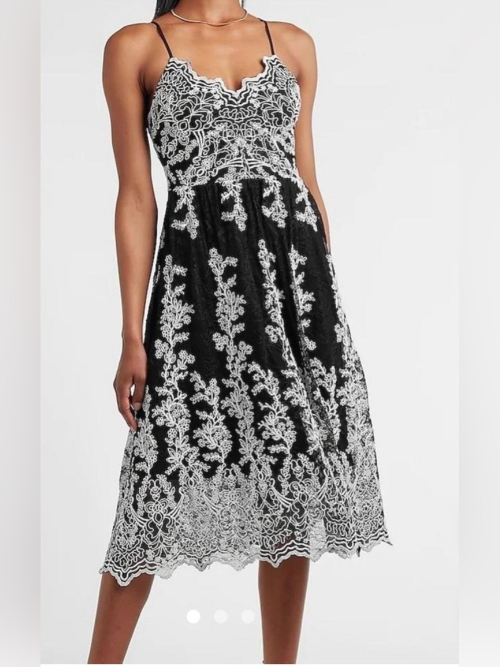 Express Black Midi Dress with Cream Lace Overlay